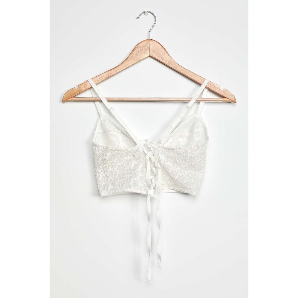NWT Free People White Embroidered Lace-Up Corset Style Longline Bra Buster Crop - Picture 6 of 10